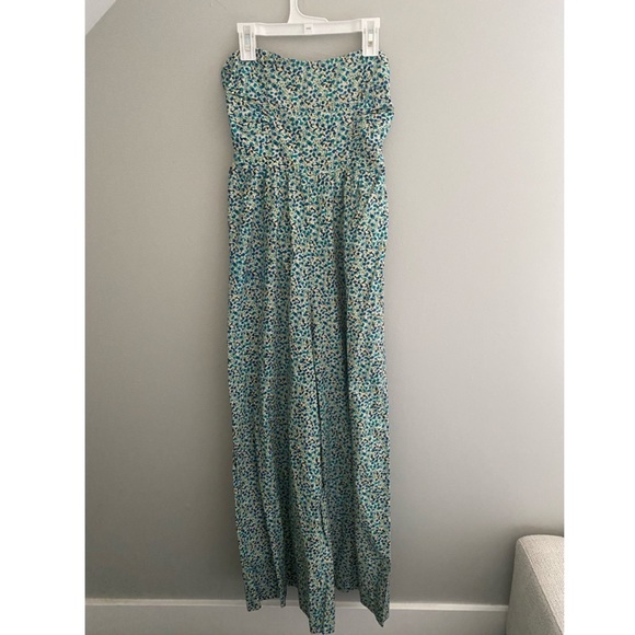 Free People Mustang Strapless Ruched Back Wide Leg Jumpsuit In Tea Combo - Picture 2 of 8